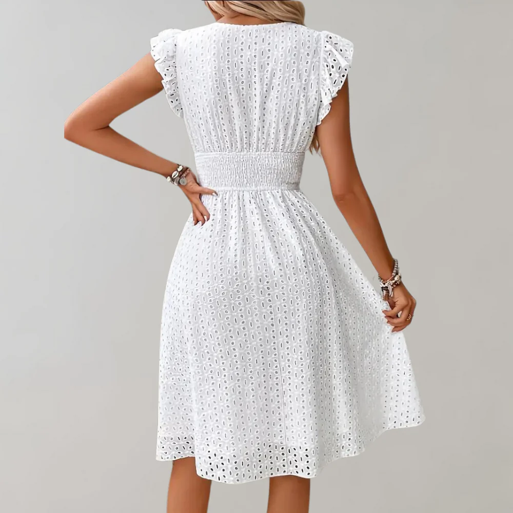 Eliana – Wit Broderie Zomerjurkje