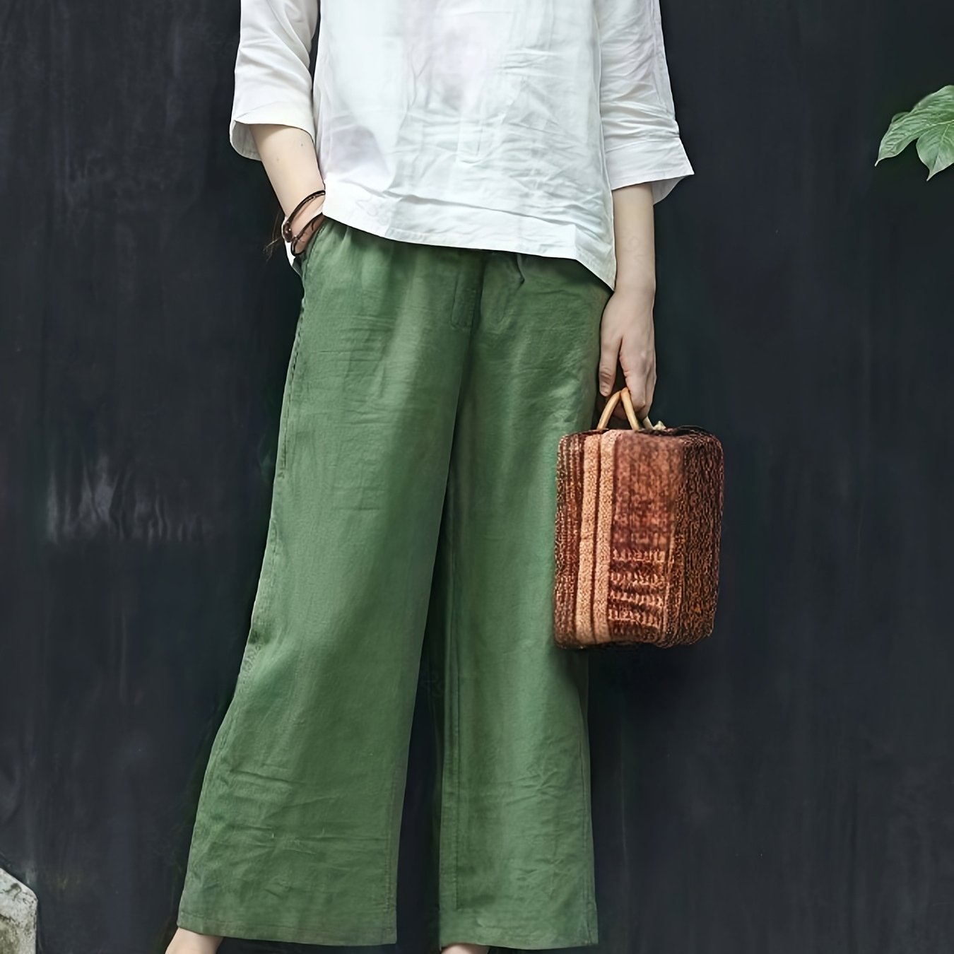 Dames Broek – Wijde Culotte met Gevouwen Details en Hoge Taille