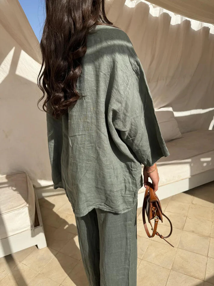 Isla – Linnen Tweedelige Set met Blouse en Broek