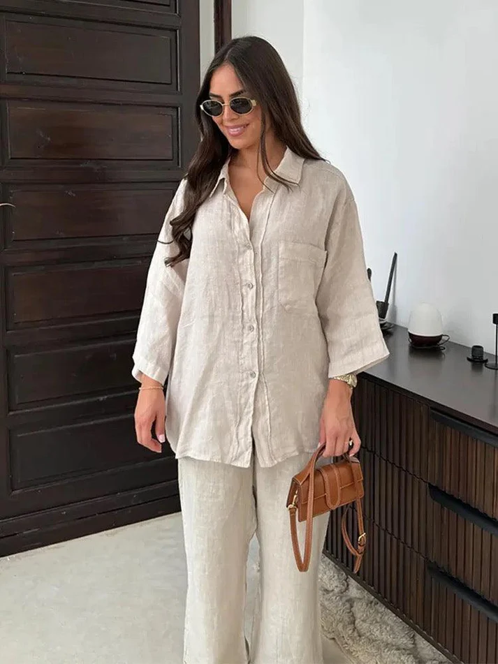 Isla – Linnen Tweedelige Set met Blouse en Broek