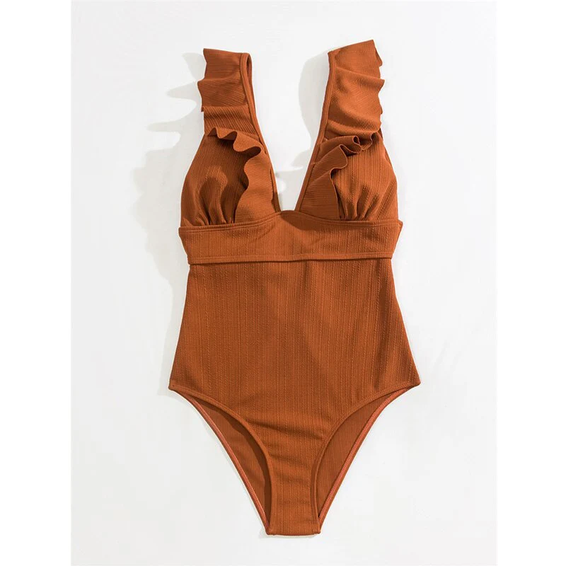 Nina – Badpak met Ruches en Diepe Halslijn
