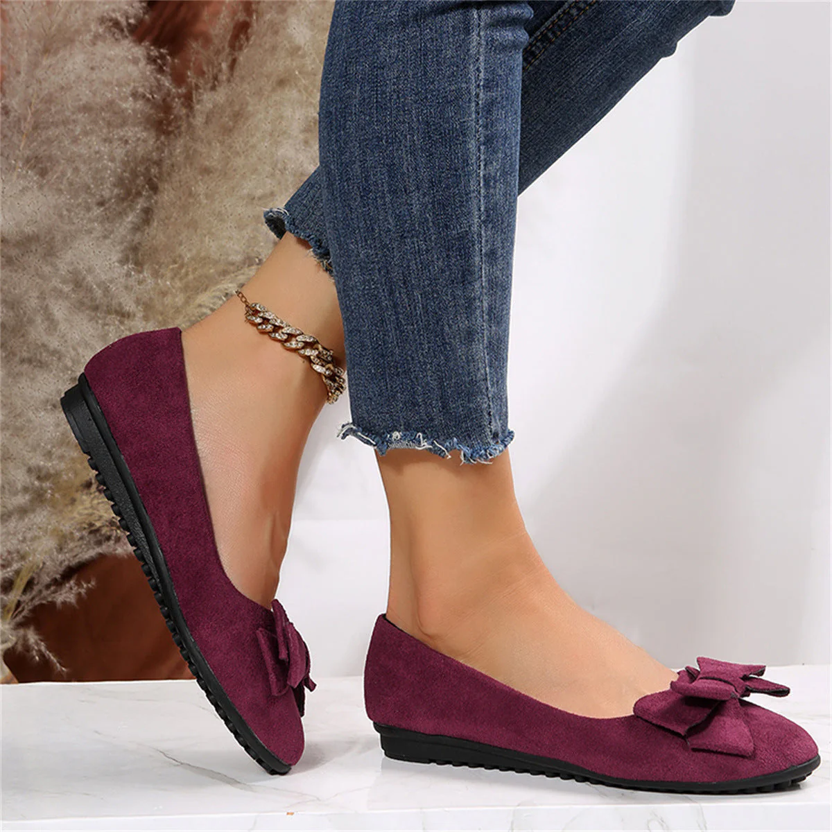 Noa – Suède Ballerina met Strikdetail