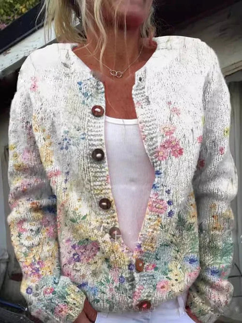 Sylvie – Gebreide Vest met Bloemenprint