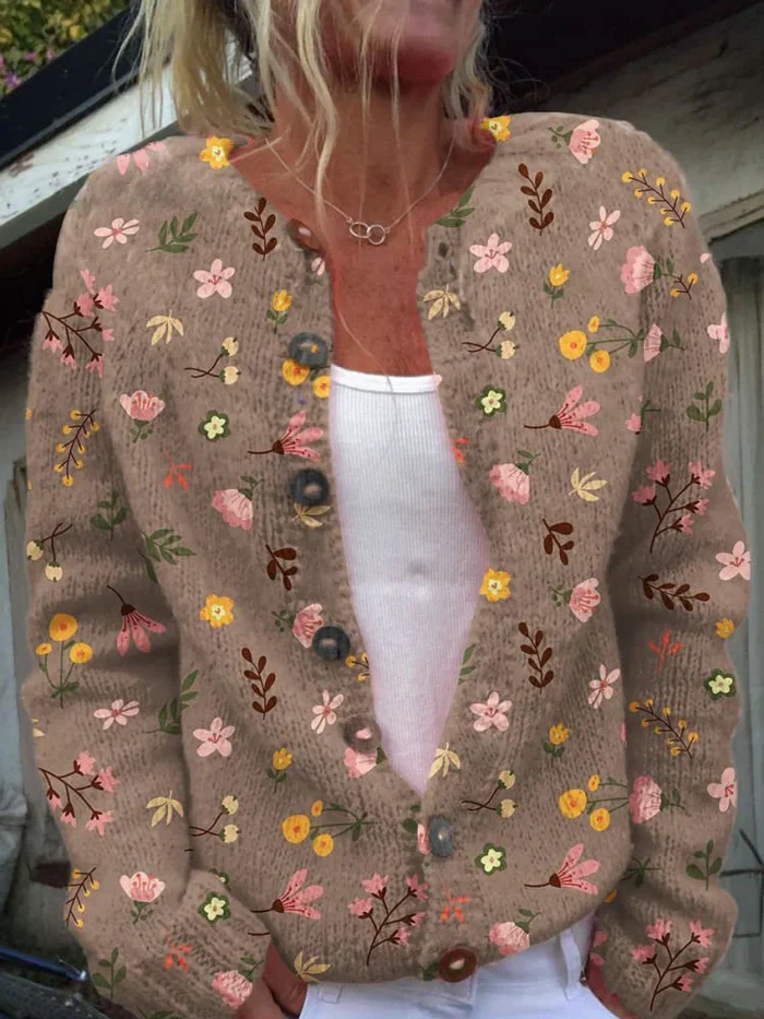 Sylvie – Gebreide Vest met Bloemenprint