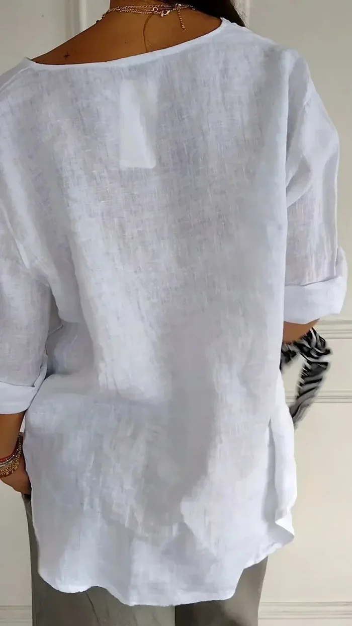 Zina – Linnen Blouse met Knoopdetail