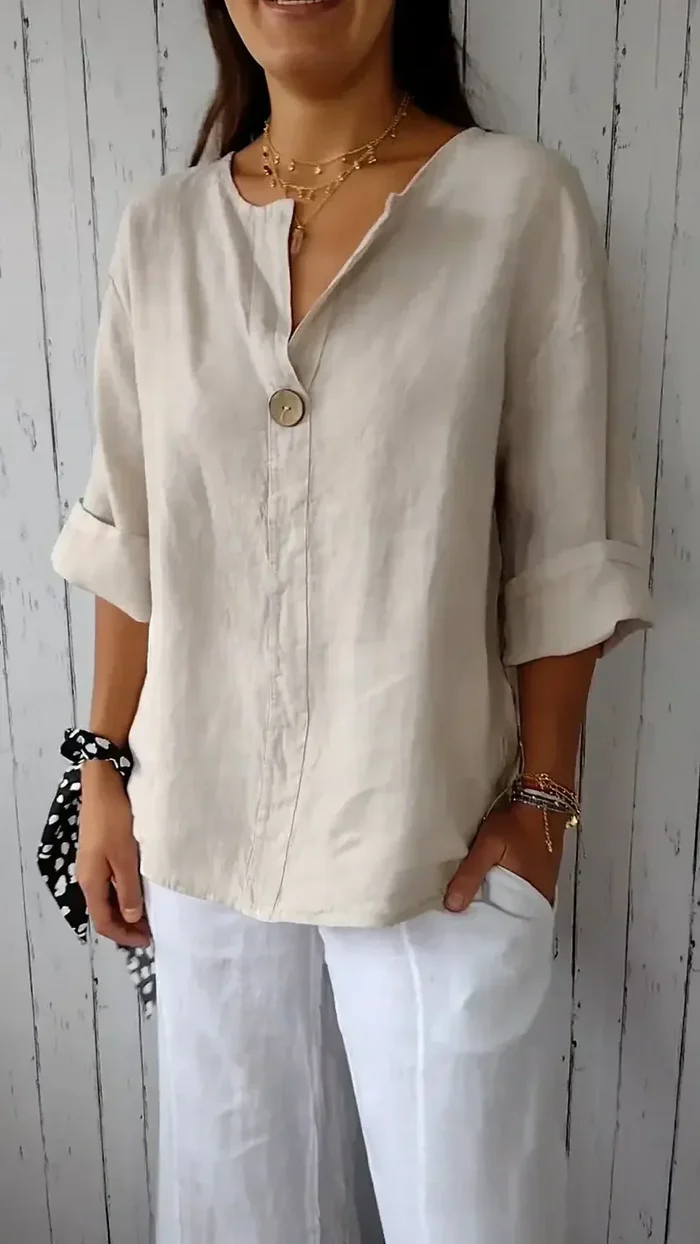 Zina – Linnen Blouse met Knoopdetail