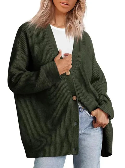 Dames gebreid vest – Losvallend model met knoopsluiting