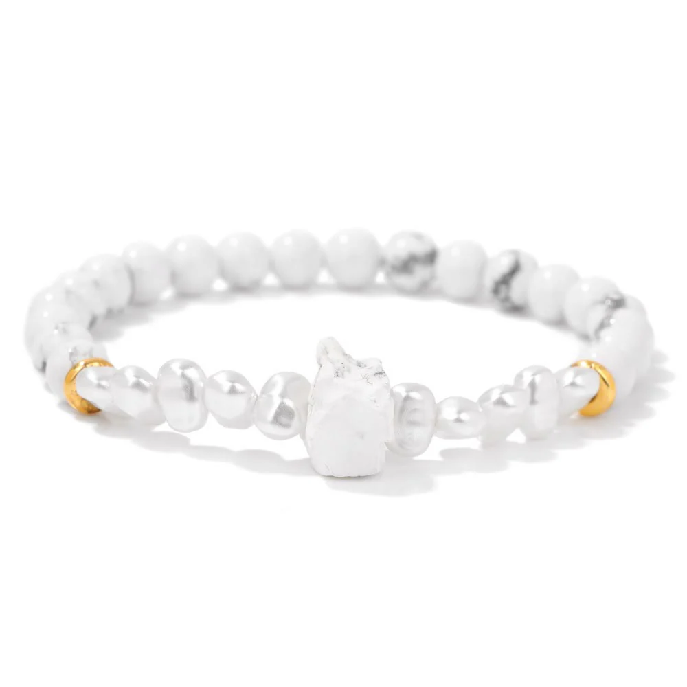 Dames Armband – Elastische Armband met Kruisvormige Natuursteen en Parelaccenten