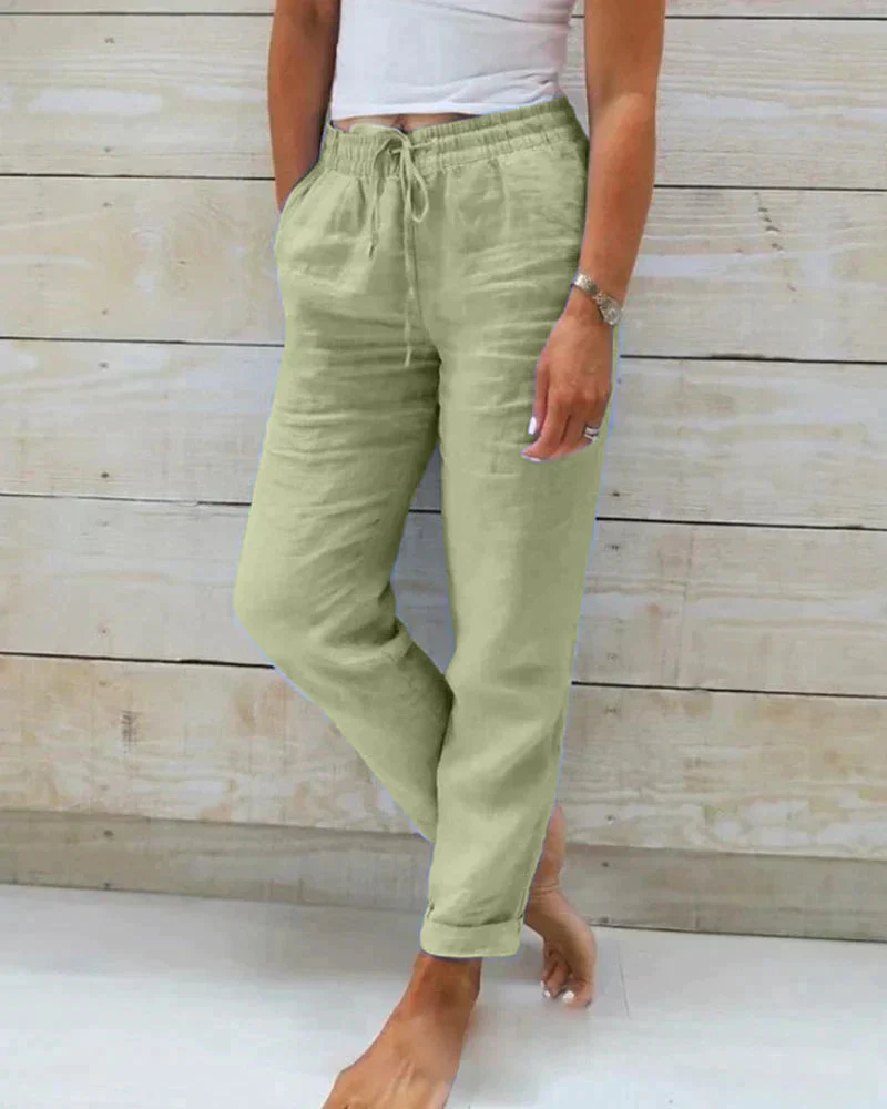Dames Linnen Zomerbroek met Elastische Taille en Trekkoord