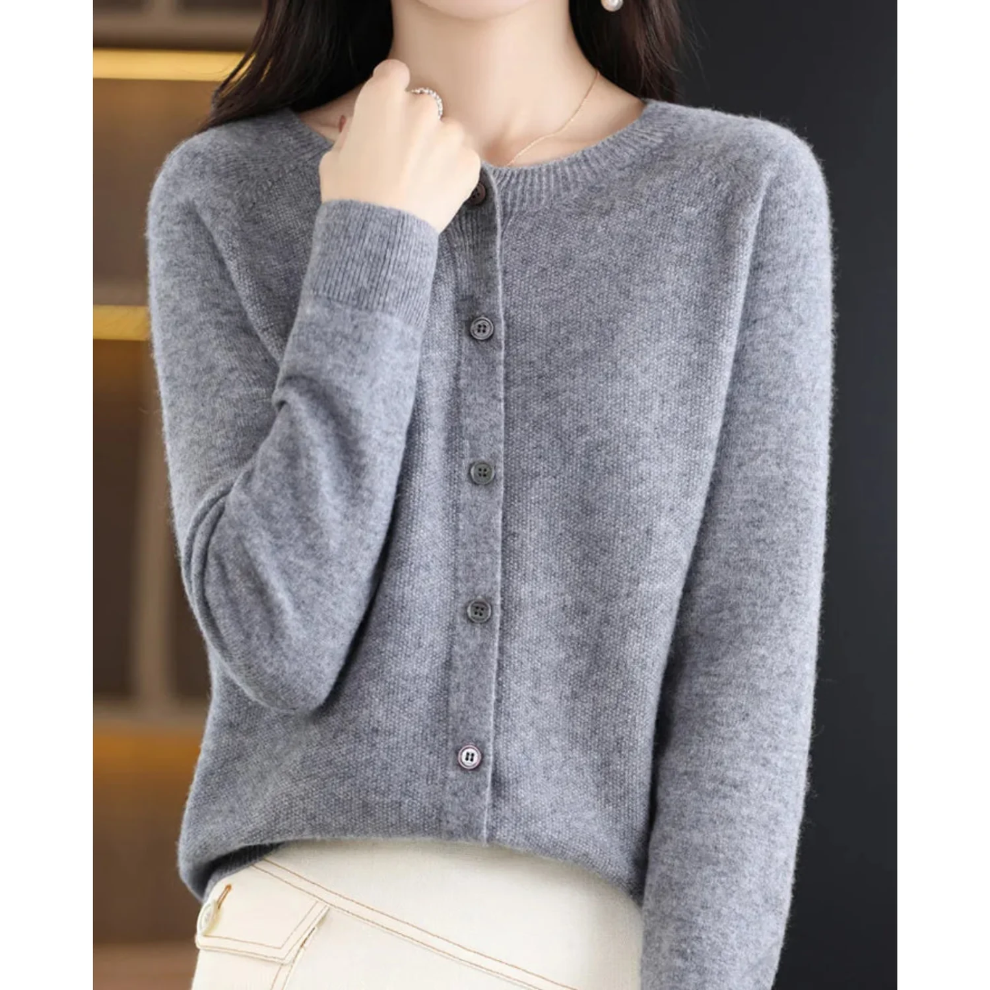 Gebreide Cardigan met Knopen – Zachte Trui met V-Hals