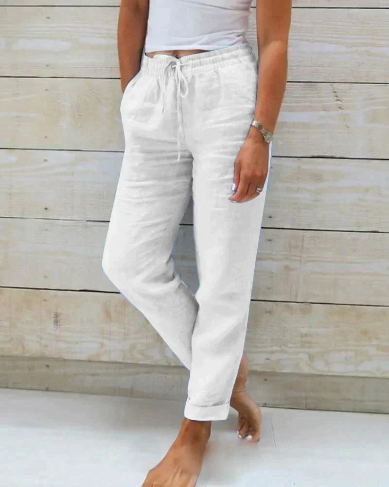 Dames Linnen Zomerbroek met Elastische Taille en Trekkoord