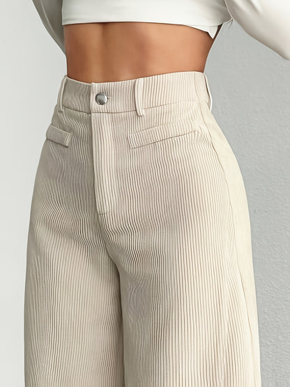 Dames broek – Geribbelde wide leg broek met hoge taille