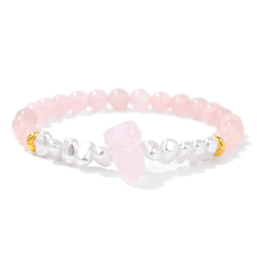 Dames Armband – Elastische Armband met Kruisvormige Natuursteen en Parelaccenten