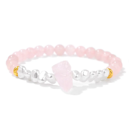 Dames Armband – Elastische Armband met Kruisvormige Natuursteen en Parelaccenten