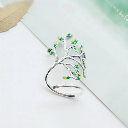 Dames Ring – Verstelbare Ring met Boomtak Design en Groene Accenten