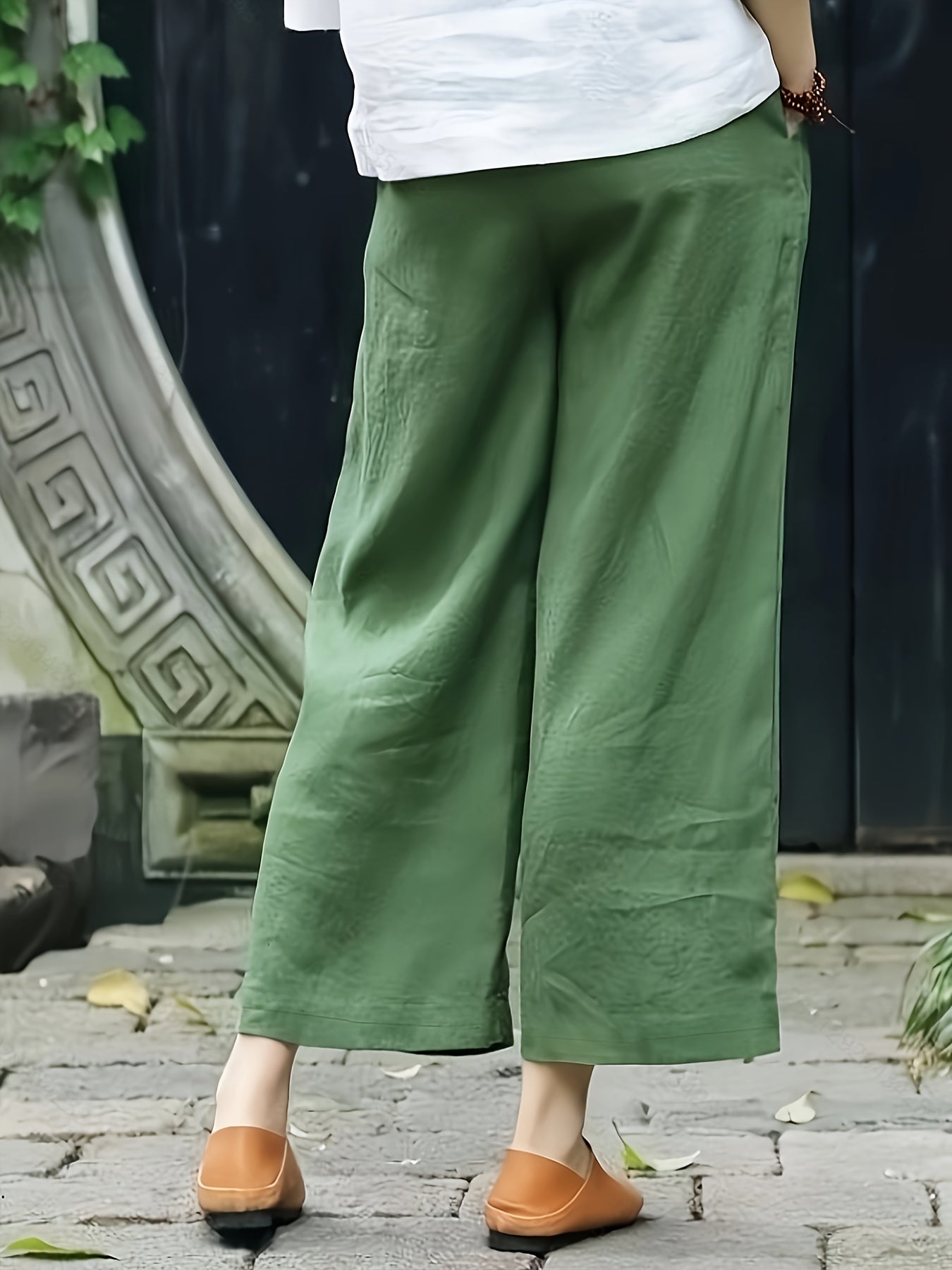 Dames Broek – Wijde Culotte met Gevouwen Details en Hoge Taille