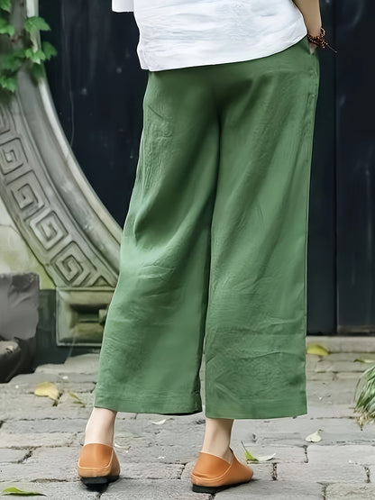 Dames Broek – Wijde Culotte met Gevouwen Details en Hoge Taille