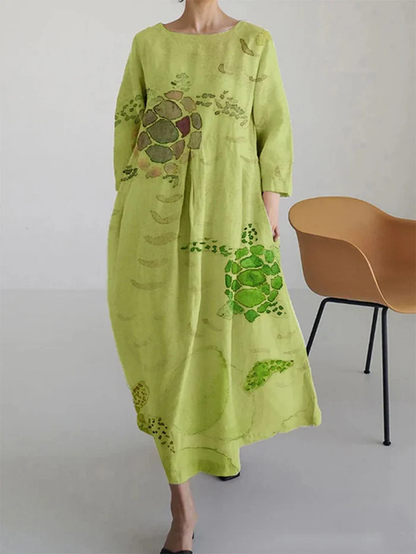 Lange Jurk Dames – Abstract Print Casual Maxi Jurk met Lange Mouwen