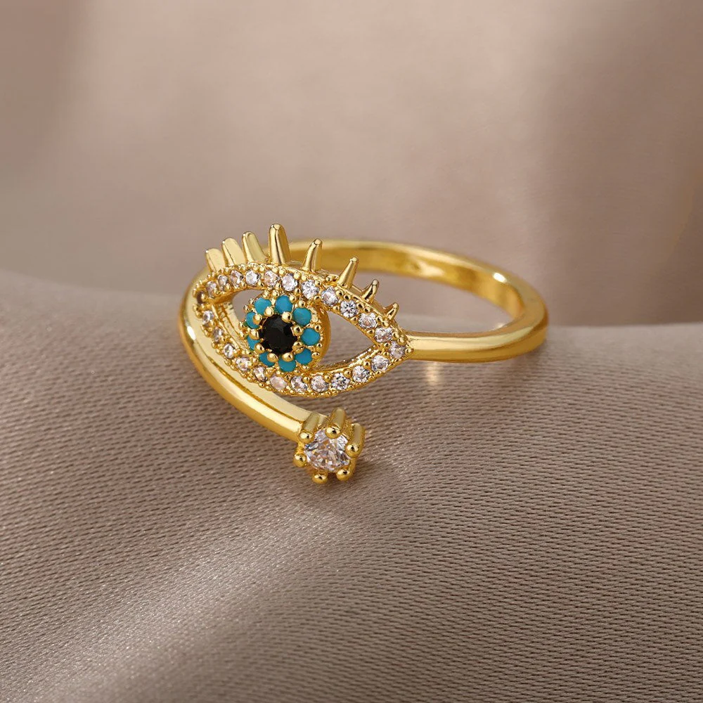 Dames Ring – Verstelbare Ring met Oogmotief en Strassdetails