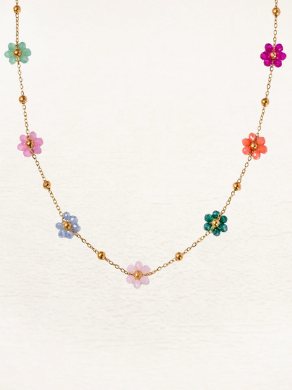 Dames ketting met kralenbloemen – Fijne ketting met kleurrijke bloemdetails