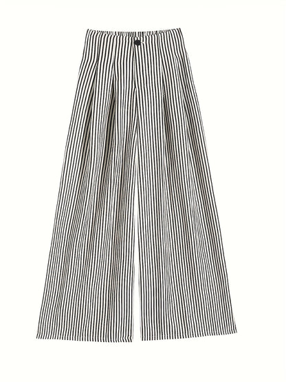 Dames broek – Gestreepte wide leg broek met hoge taille en elastische band