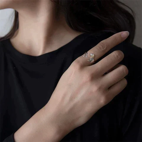 Dames Ring – Verstelbare Ring met teckel silhouet in Metaallook