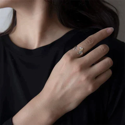 Dames Ring – Verstelbare Ring met teckel silhouet in Metaallook