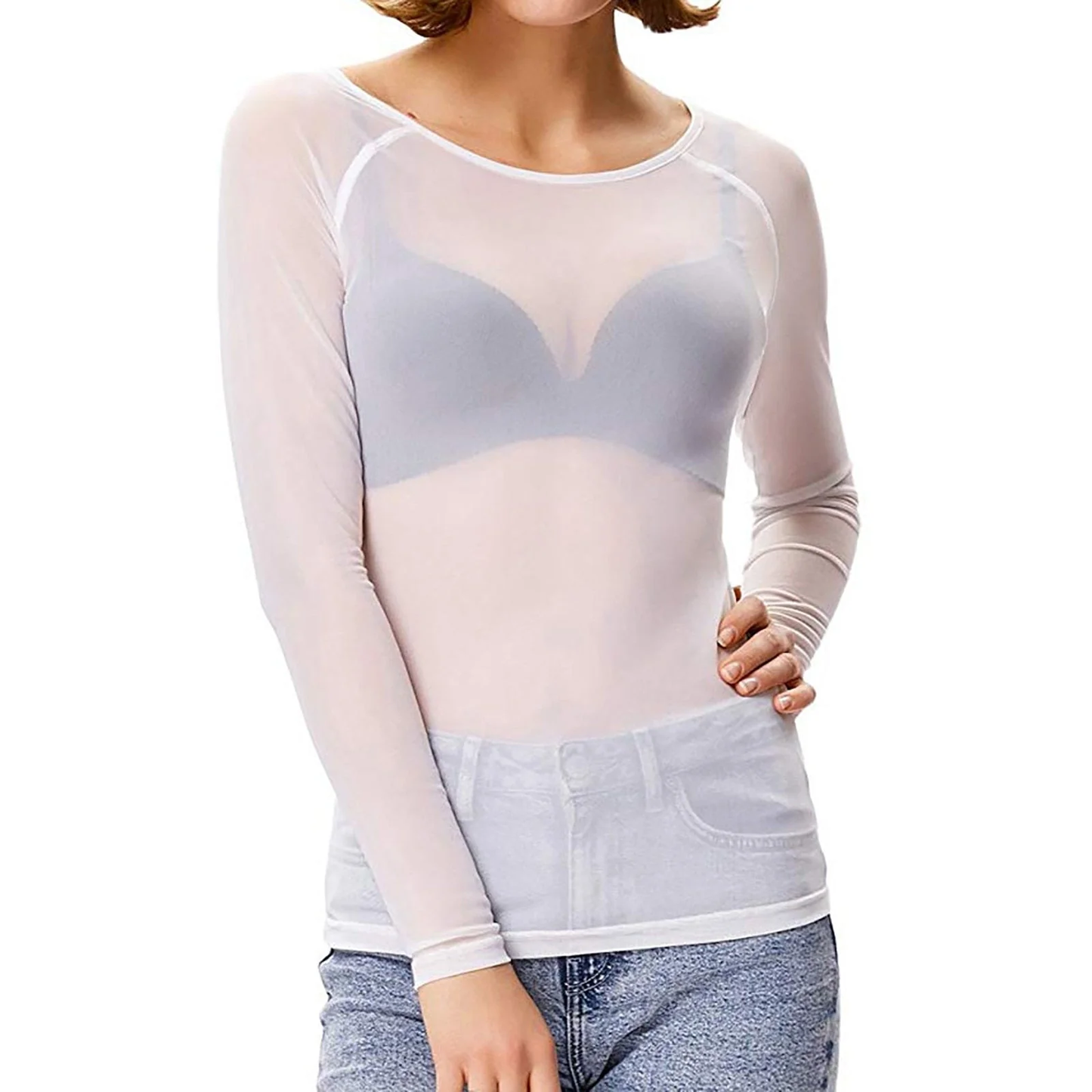 Mesh Bodytop met Lange Mouwen – Transparant Design