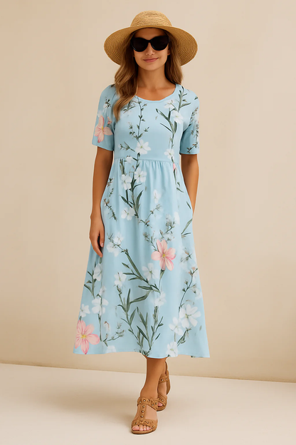 Botanische Midi Jurk – Comfortabele Pasvorm met Bloemenprint