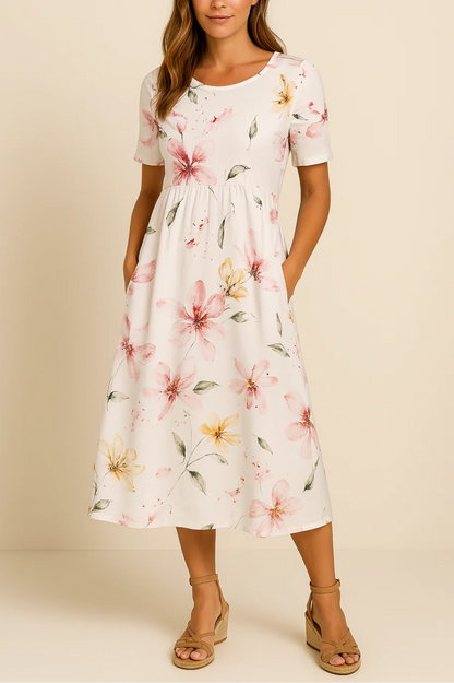 Botanische Midi Jurk – Comfortabele Pasvorm met Bloemenprint