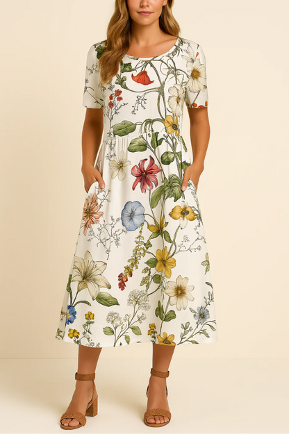 Botanische Midi Jurk – Comfortabele Pasvorm met Bloemenprint