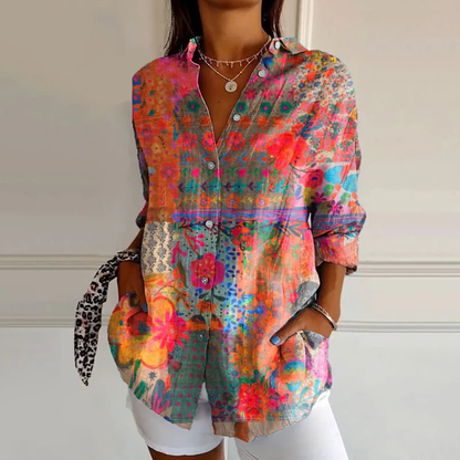 Dames Blouse – Losvallend Overhemd met Abstracte Print