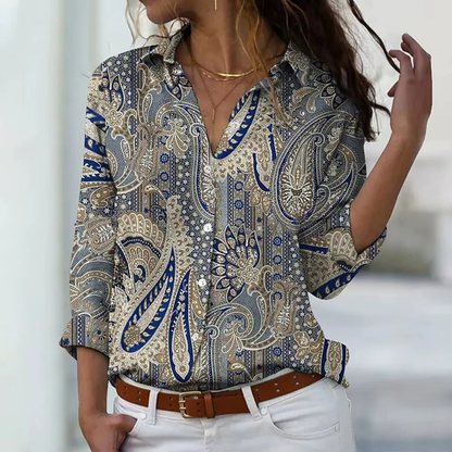 Blouse met Bliksemprint en Bloemenrand – Statement Overhemd met Lange Mouwen