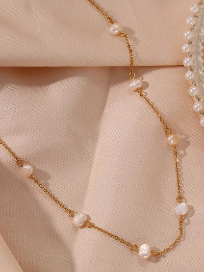 Dames ketting met zoetwaterparels – Fijne schakelketting met onregelmatige parels