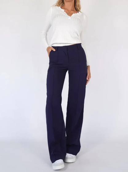 Flared Broek Dames High Waisted – Uitlopende Stretchbroek met Naden