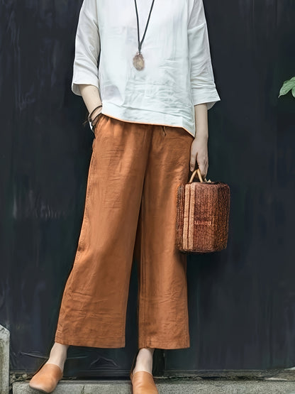 Dames Broek – Wijde Culotte met Gevouwen Details en Hoge Taille