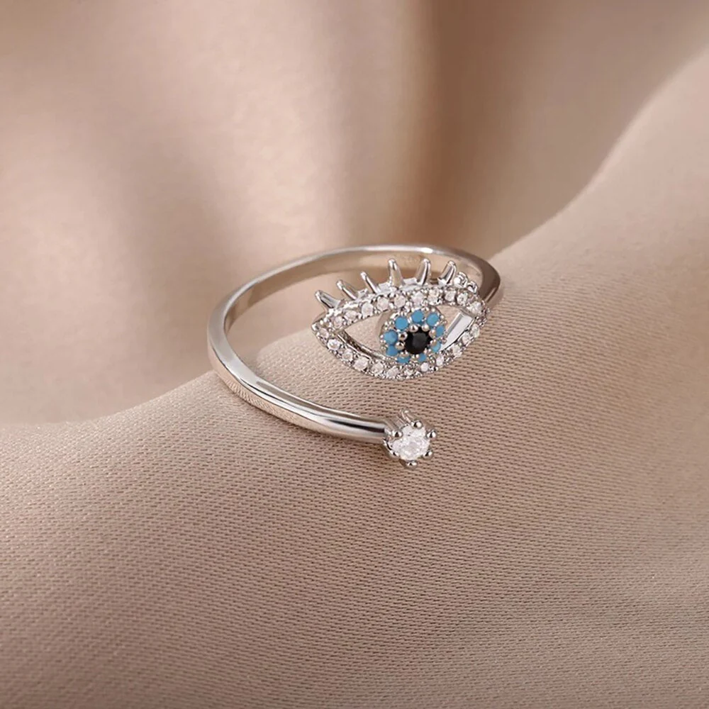 Dames Ring – Verstelbare Ring met Oogmotief en Strassdetails