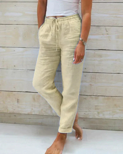 Dames Linnen Zomerbroek met Elastische Taille en Trekkoord