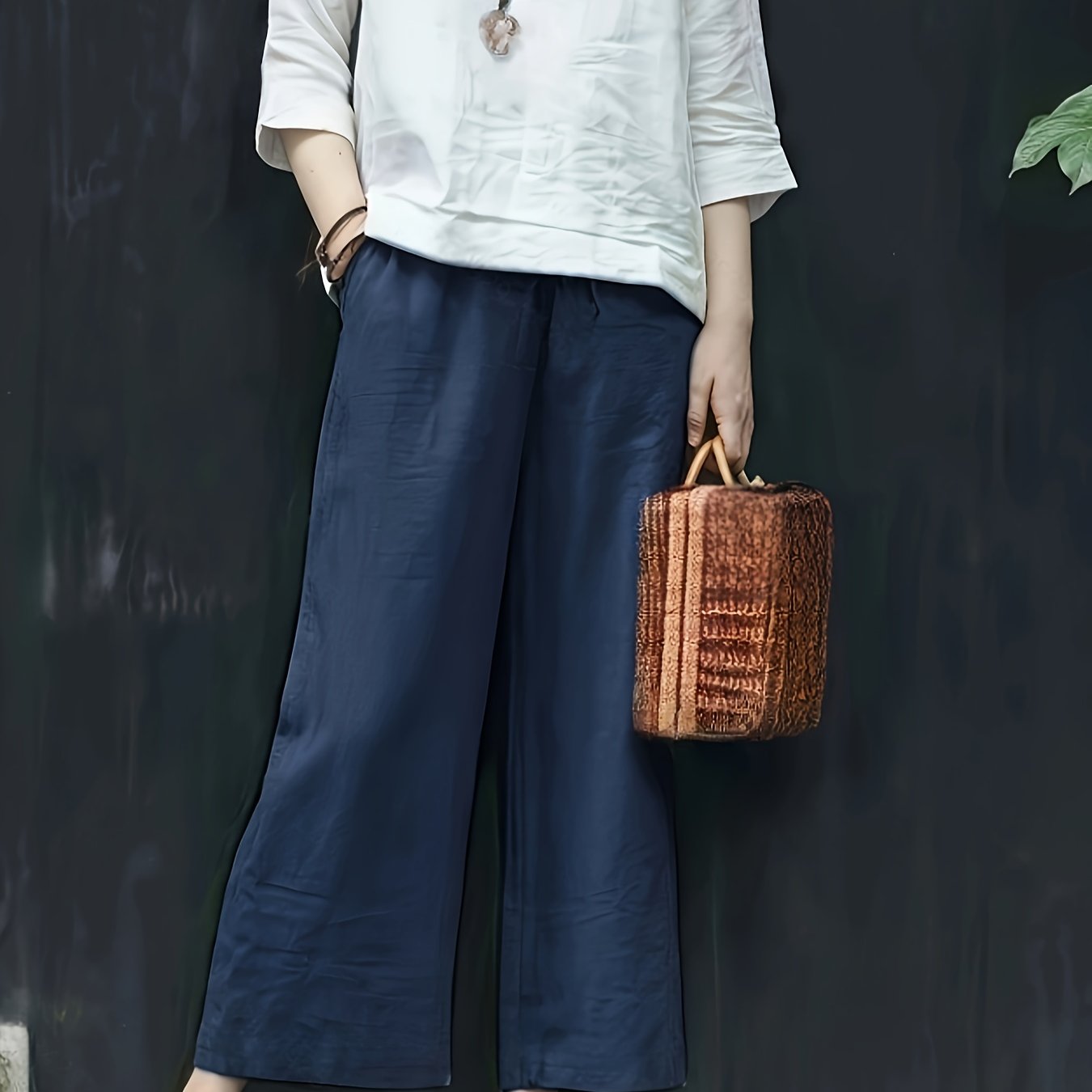 Dames Broek – Wijde Culotte met Gevouwen Details en Hoge Taille