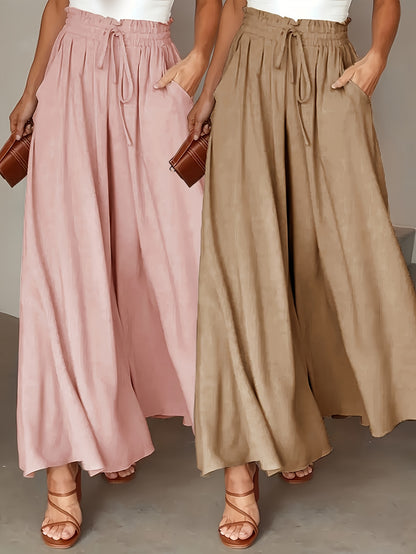 Dames Wijde Broek (2-Pack) – Hoge Taille en Elegante Plissé