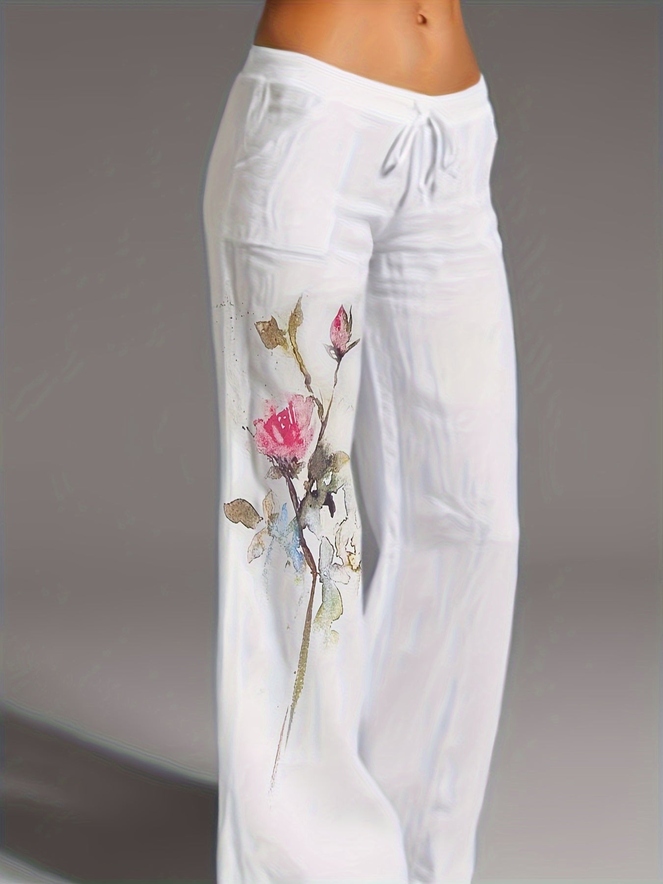 Dames Broek – Witte Linnen Loungebroek met Bloemenprint