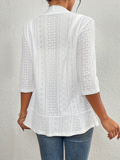 Open Zomerblazer Dames met Gehaakt Motief – Luchtige Blazer met 3/4 Mouwen