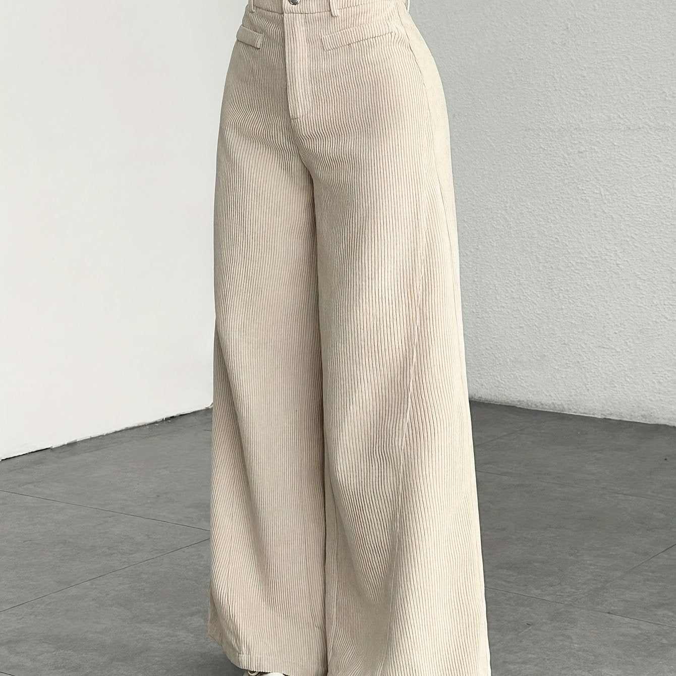 Dames broek – Geribbelde wide leg broek met hoge taille