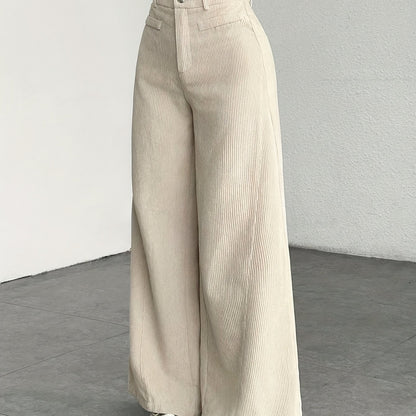 Dames broek – Geribbelde wide leg broek met hoge taille