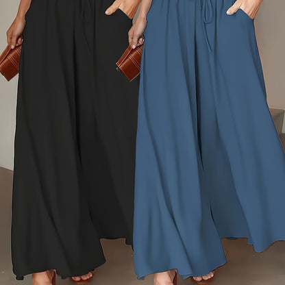 Dames Wijde Broek (2-Pack) – Hoge Taille en Elegante Plissé