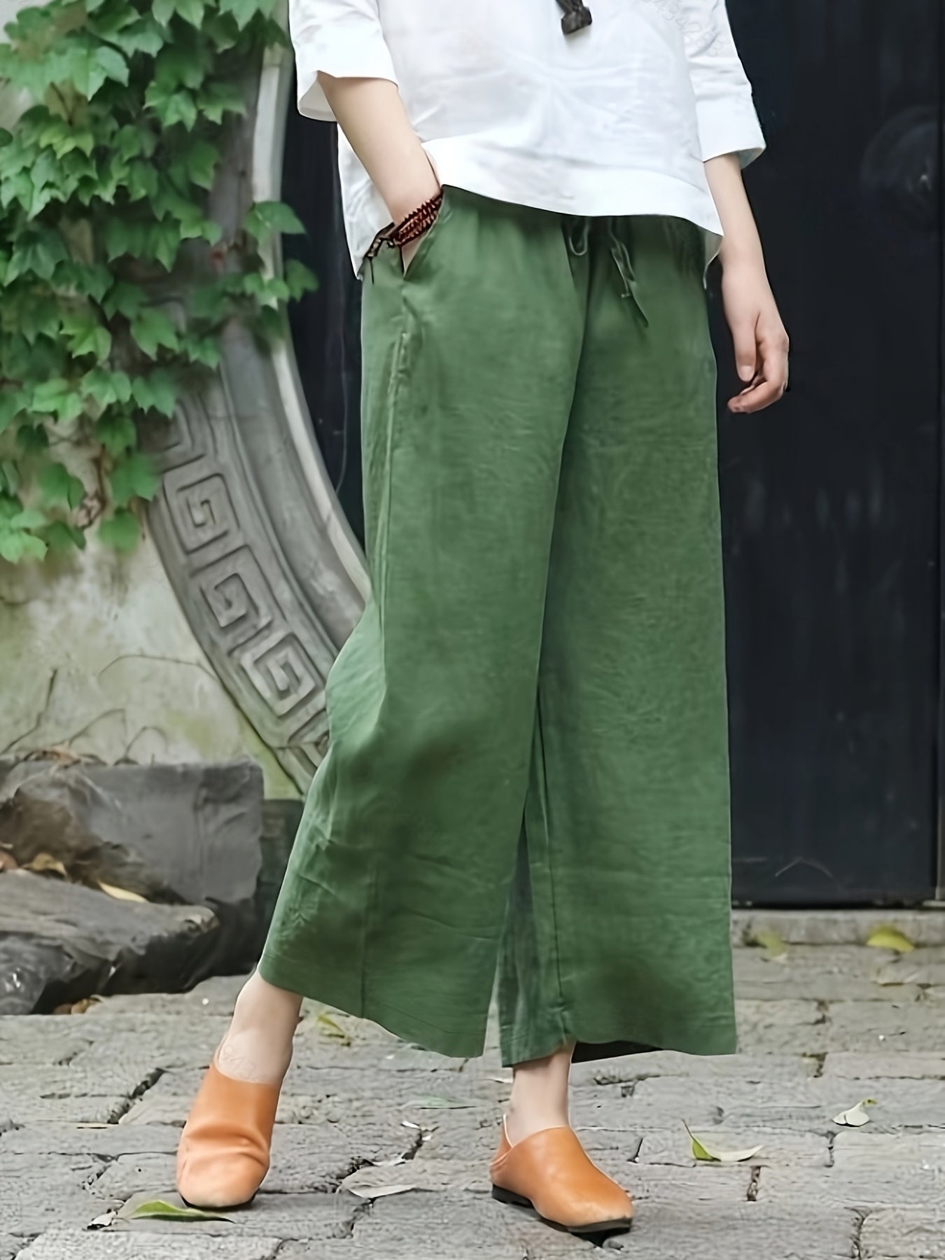 Dames Broek – Wijde Culotte met Gevouwen Details en Hoge Taille