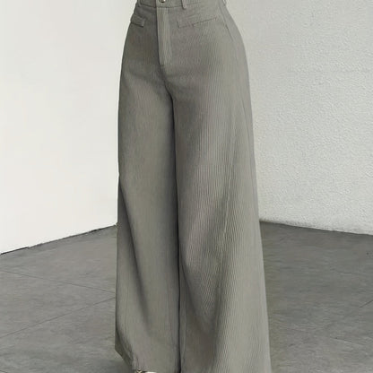 Dames broek – Geribbelde wide leg broek met hoge taille
