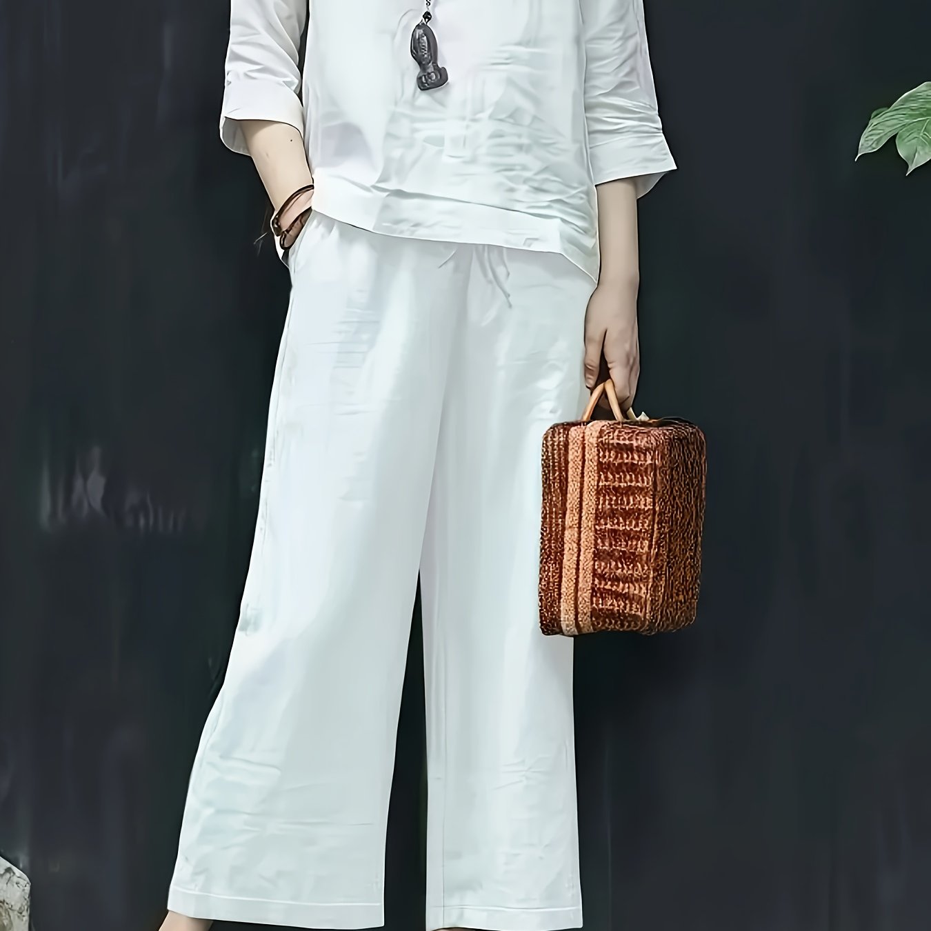 Dames Broek – Wijde Culotte met Gevouwen Details en Hoge Taille