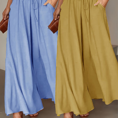 Dames Wijde Broek (2-Pack) – Hoge Taille en Elegante Plissé