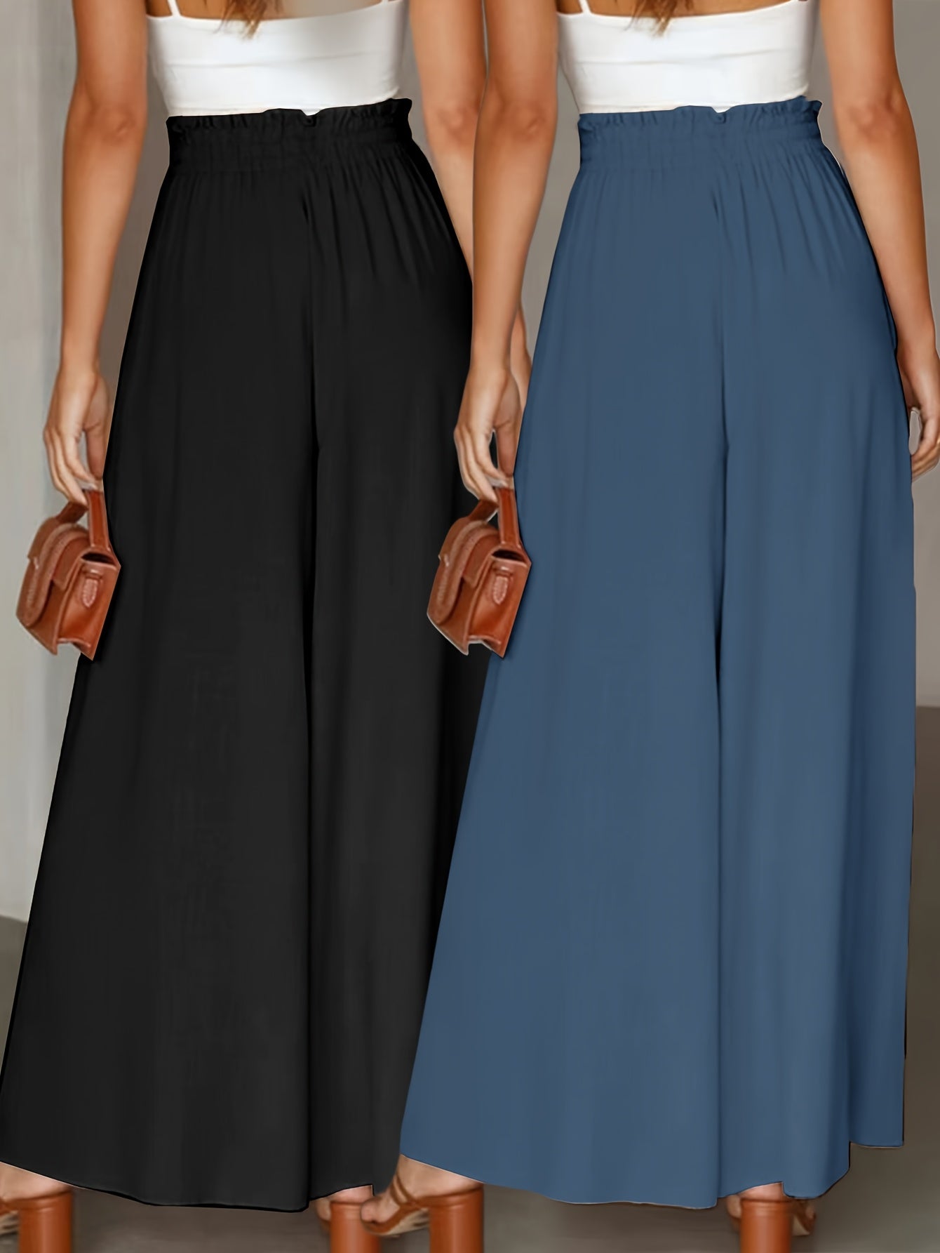 Dames Wijde Broek (2-Pack) – Hoge Taille en Elegante Plissé